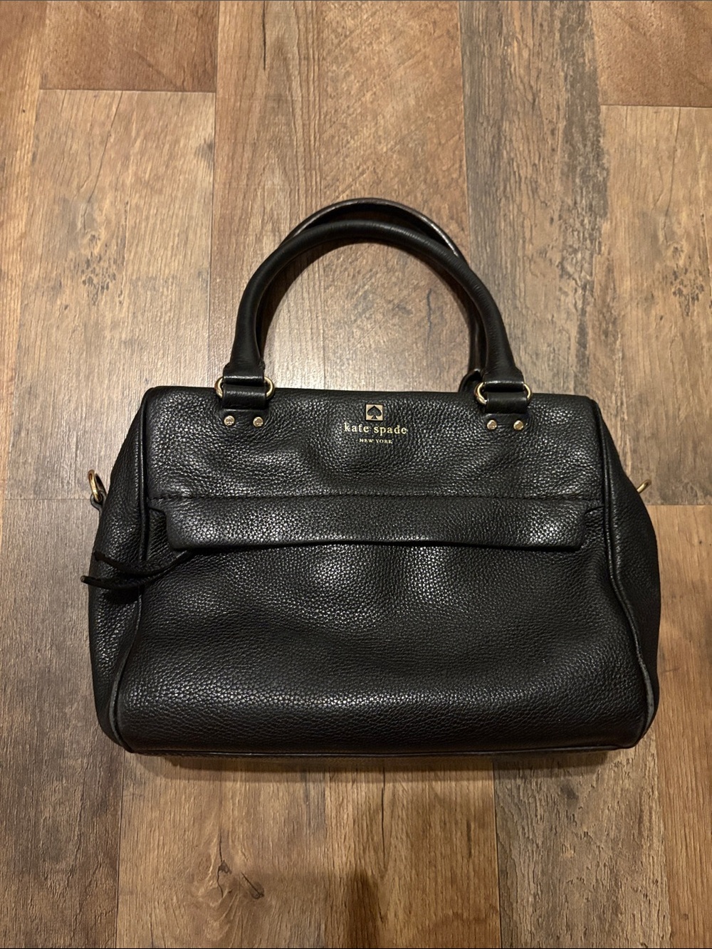 Kate Spade Black Pebbled Leather Satchel with Gold Hardware